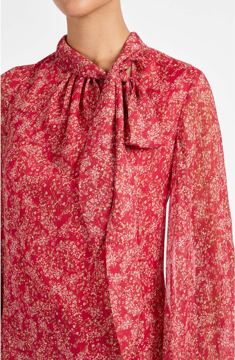 Santorelli Lena Tie Neck Blouse in Printed Georgette, Alternate, color, Chili Pepper