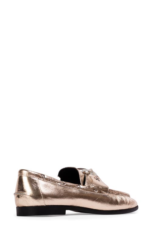 Black Suede Studio Davy Boat Shoe In Gold Crinkle