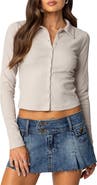 EDIKTED Darin Button-Up Rib Crop Top