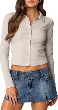 EDIKTED Darin Button-Up Rib Crop Top