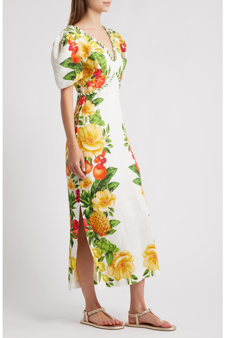 Picnic Flowers Linen Maxi Dress, Alternate, color, OFF-WHITE