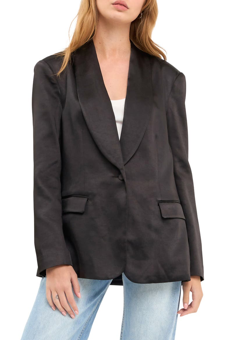 The Satin Blazer, Main, color, BLACK
