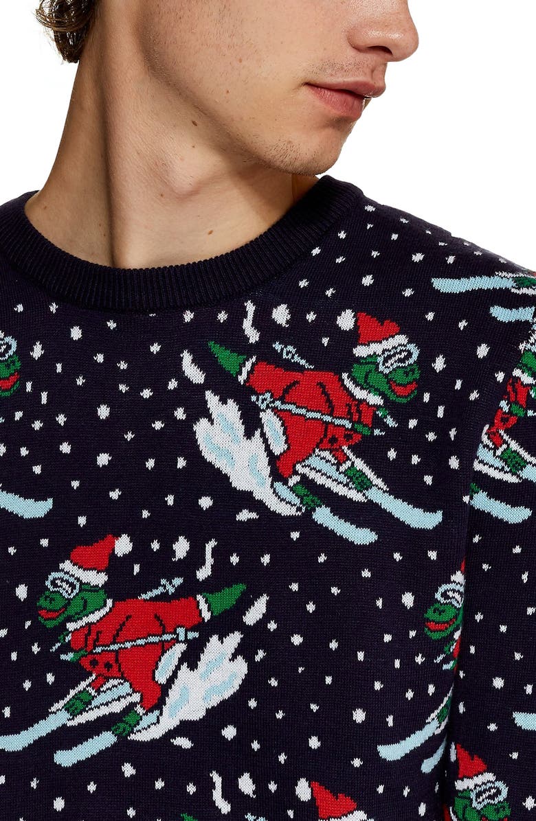 Topman Skiing Dinosaurs Holiday Sweater, Alternate, color,