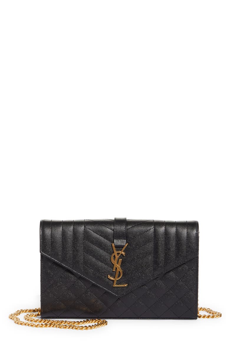 Envelope Quilted Pebbled Leather Wallet on a Chain, Main, color, NERO/ NERO/ NERO