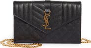 Saint Laurent Envelope Quilted Pebbled Leather Wallet on a Chain