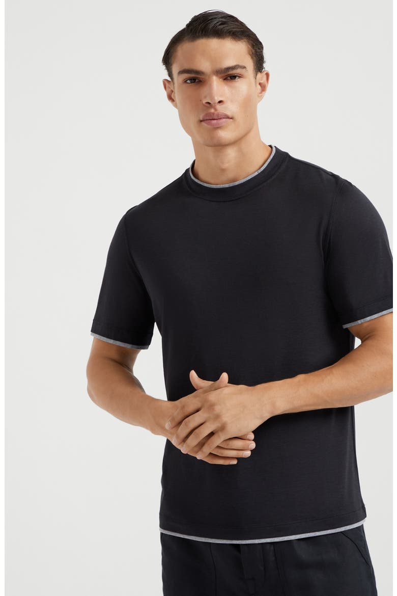T-shirt with faux-layering, Alternate, color, Black