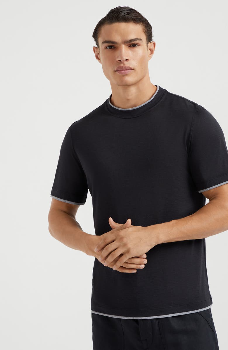 Brunello Cucinelli T-shirt with faux-layering, Alternate, color, 