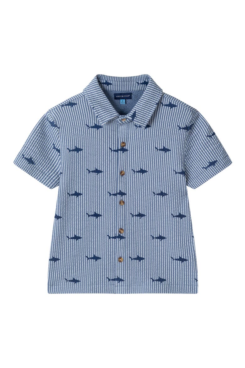 Kids' Seersucker Button-Up Shirt & Shorts, Alternate, color, NAVY STRIPE