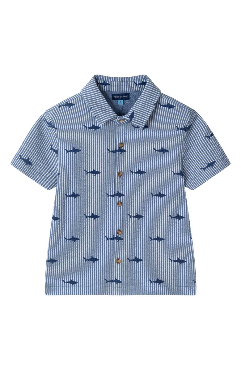 Andy & Evan Kids' Seersucker Button-Up Shirt & Shorts, Alternate, color, Navy Stripe