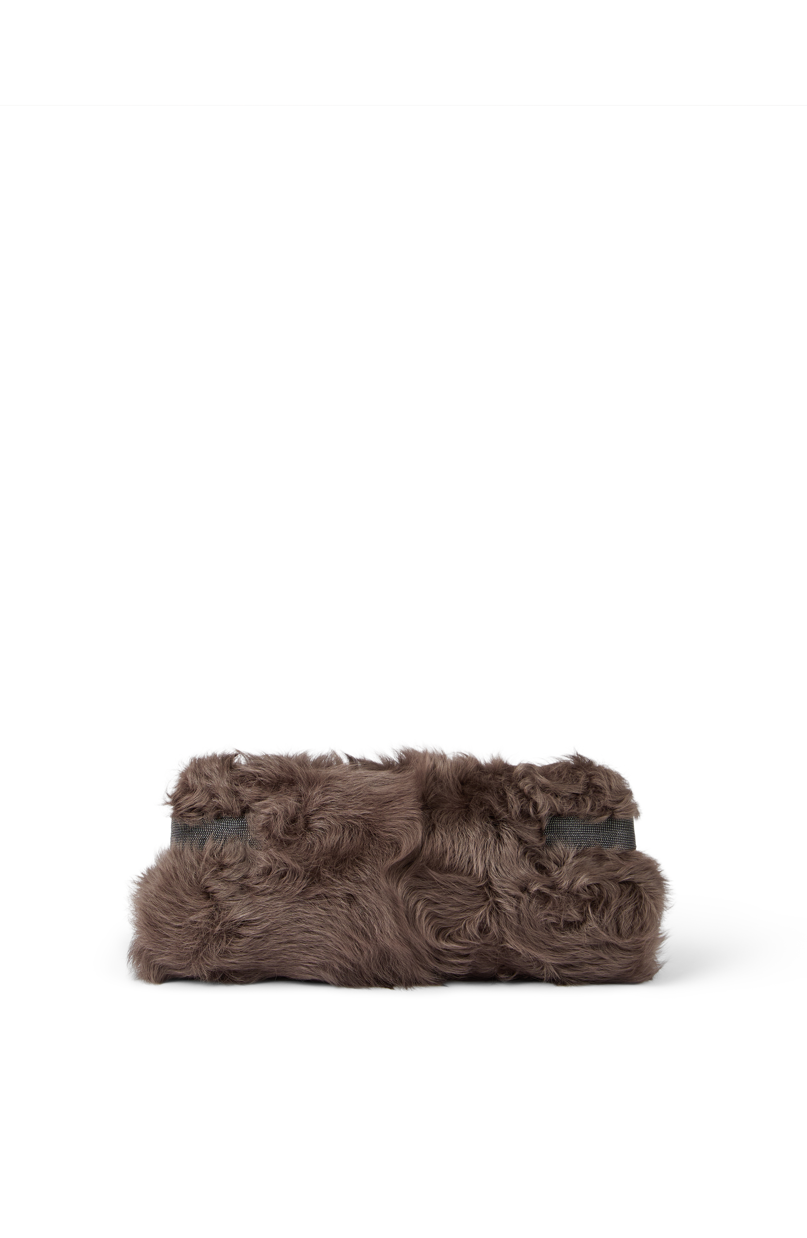 Brunello Cucinelli Wavy shearling essence pouch bag, Main, color, Rust Brown