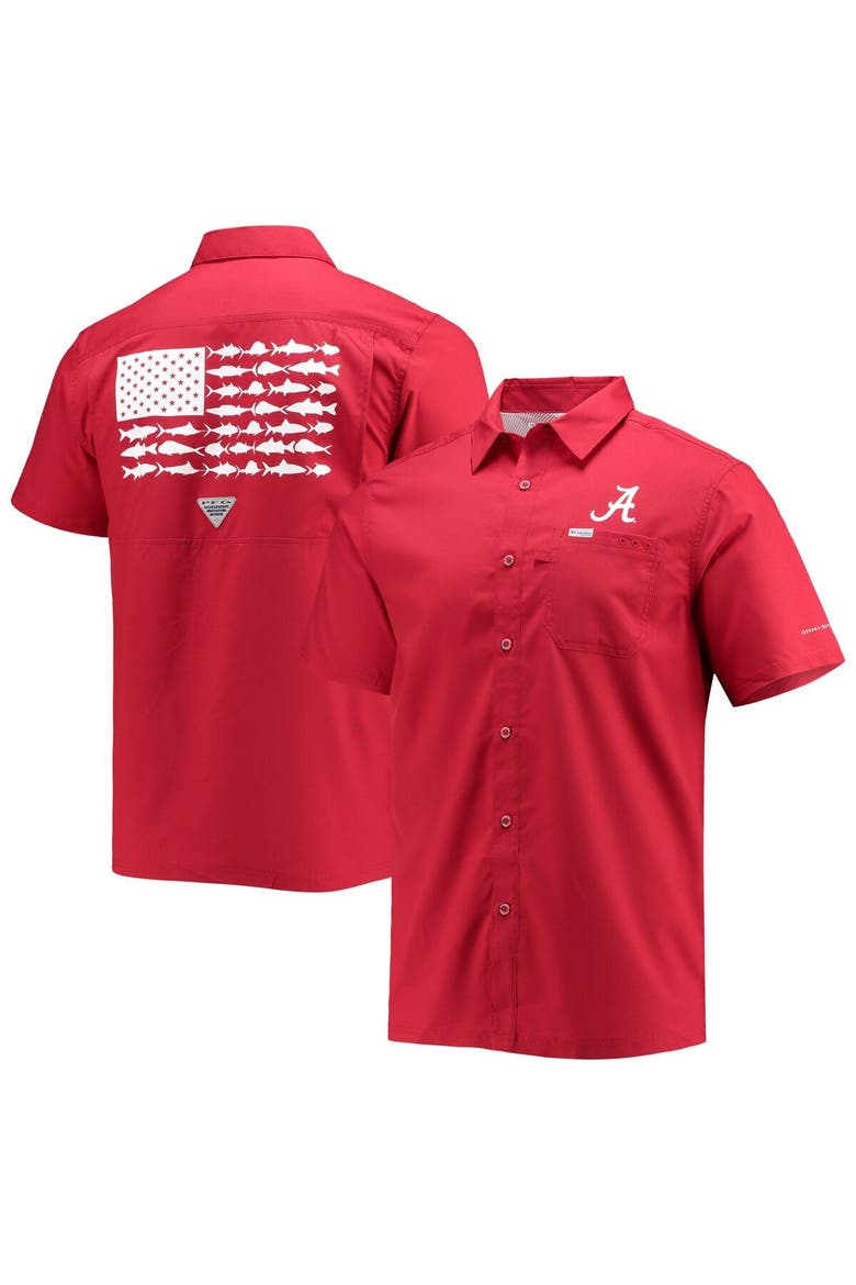 Men's Columbia PFG Crimson Alabama Crimson Tide Slack Tide Camp Button-Up Shirt, Main, color, Crimson