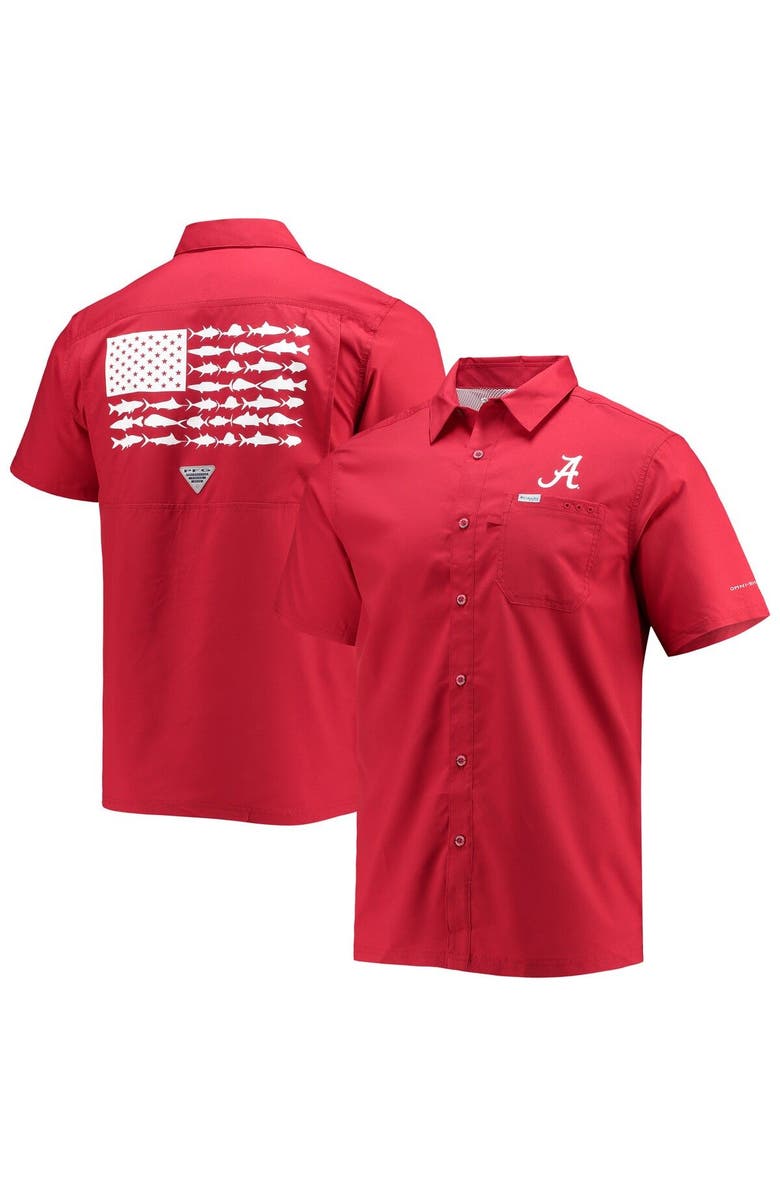 Columbia Men's Columbia PFG Crimson Alabama Crimson Tide Slack Tide Camp Button-Up Shirt, Main, color, Crimson