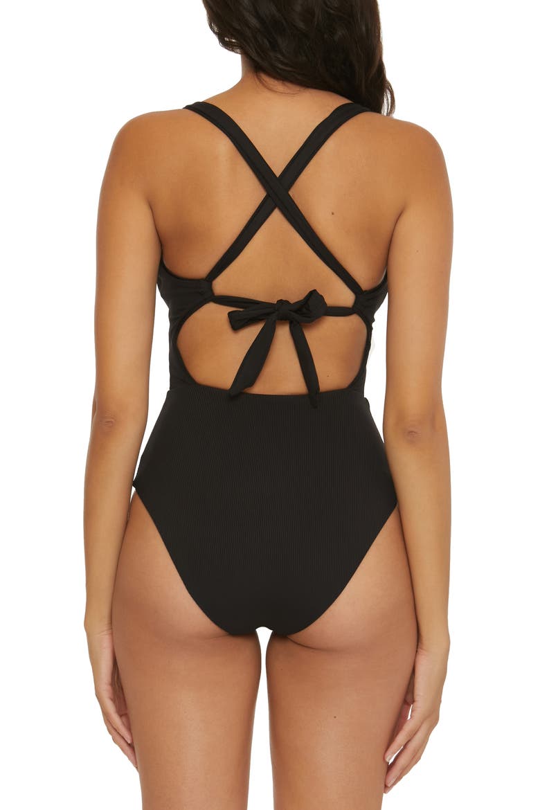 Fine Line One-Piece Swimsuit, Alternate, color, BLACK