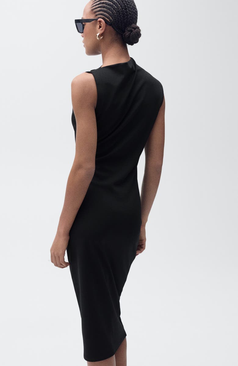 MANGO Drape Mock Neck Sleeveless Midi Dress, Alternate, color, Black