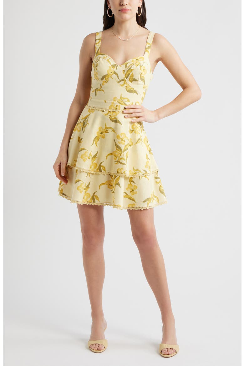 Lace Detail Floral Tiered Minidress, Main, color, YELLOW POPPY PLAY
