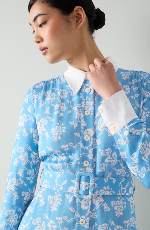 Lk Bennett Kate Belted Long Sleeve Midi Shirtdress In Blue