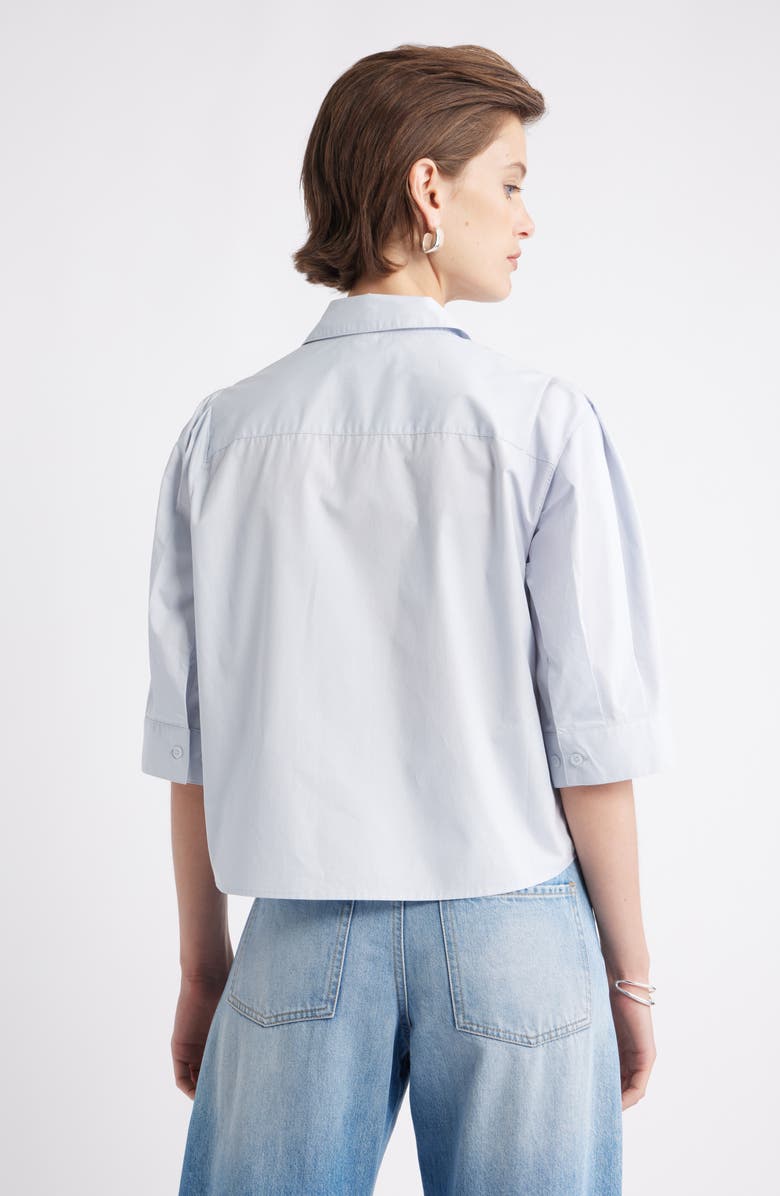 Nordstrom Crop Puff Sleeve Cotton Button-Up Shirt, Alternate, color, Blue Dawn