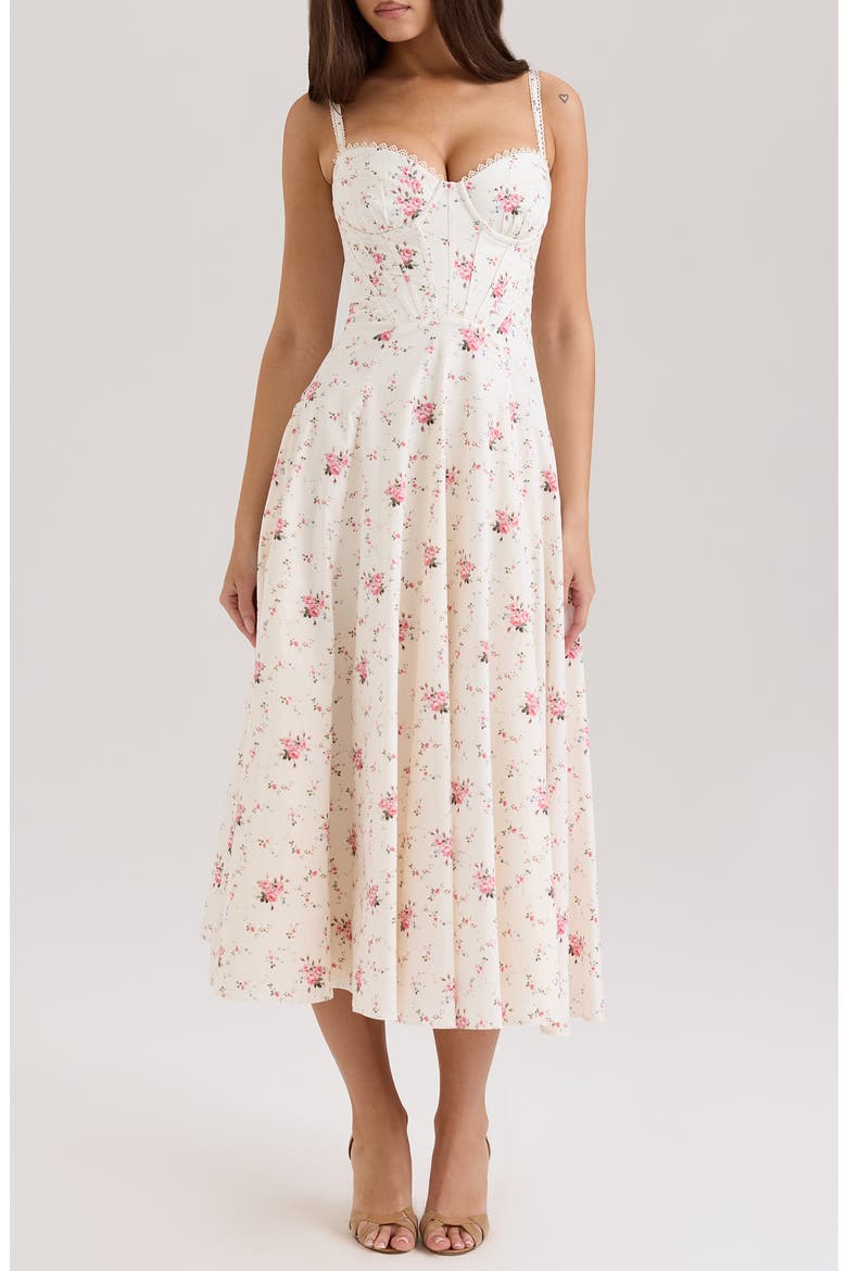 ditsy floral print boat neck corset slip midi dresses-white Steffani Floral Corset Midi Sundress (Women)