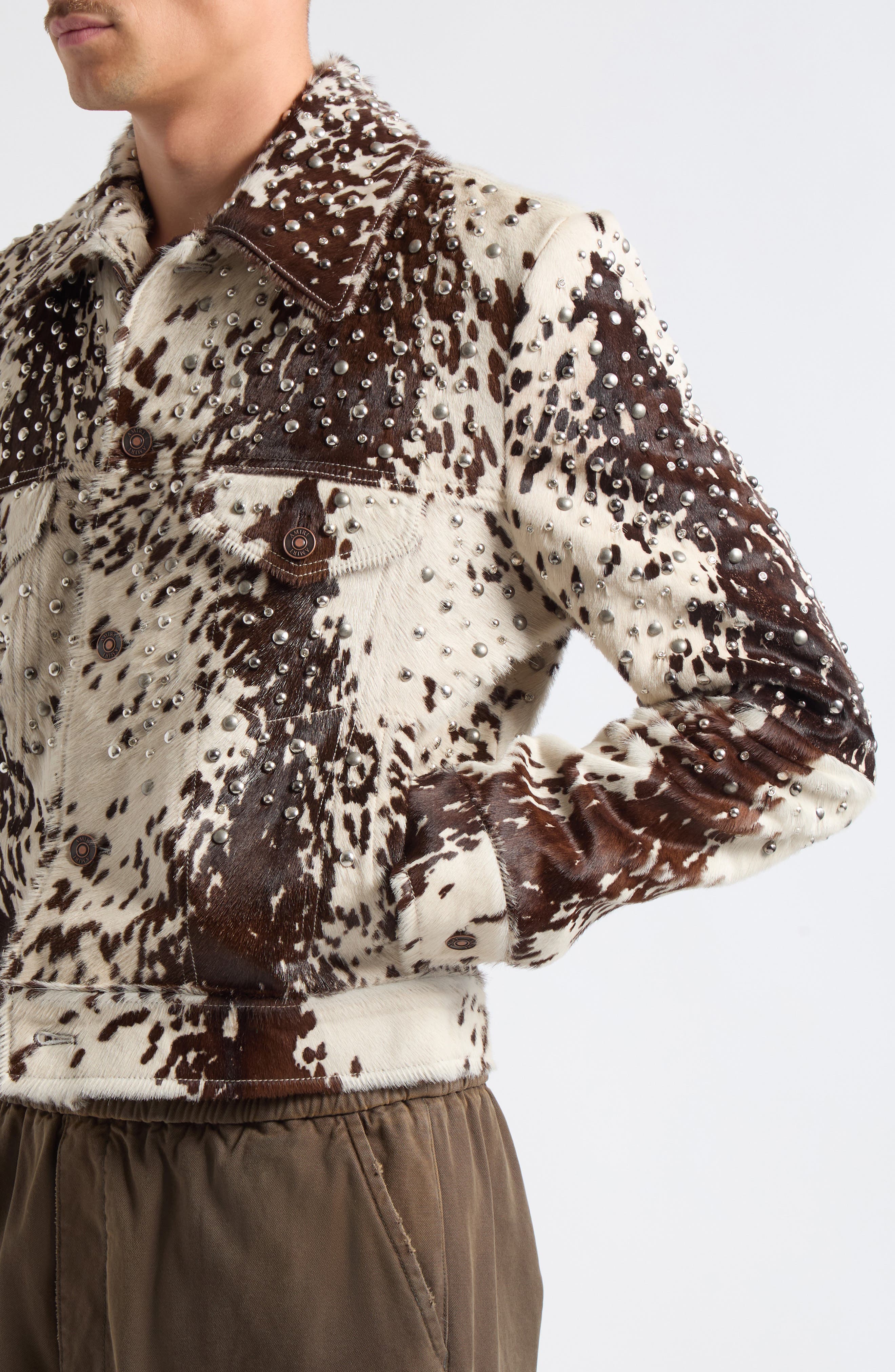 AMIRI Embellished Genuine Calf Hair Trucker Jacket (Men) | Nordstrom