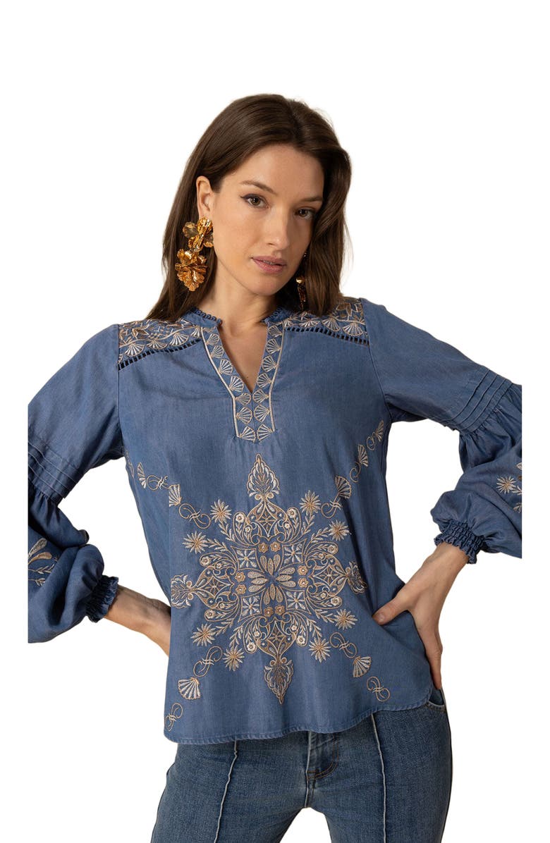 Hale Bob Elliott Embroidered Chambray Top, Alternate, color, 