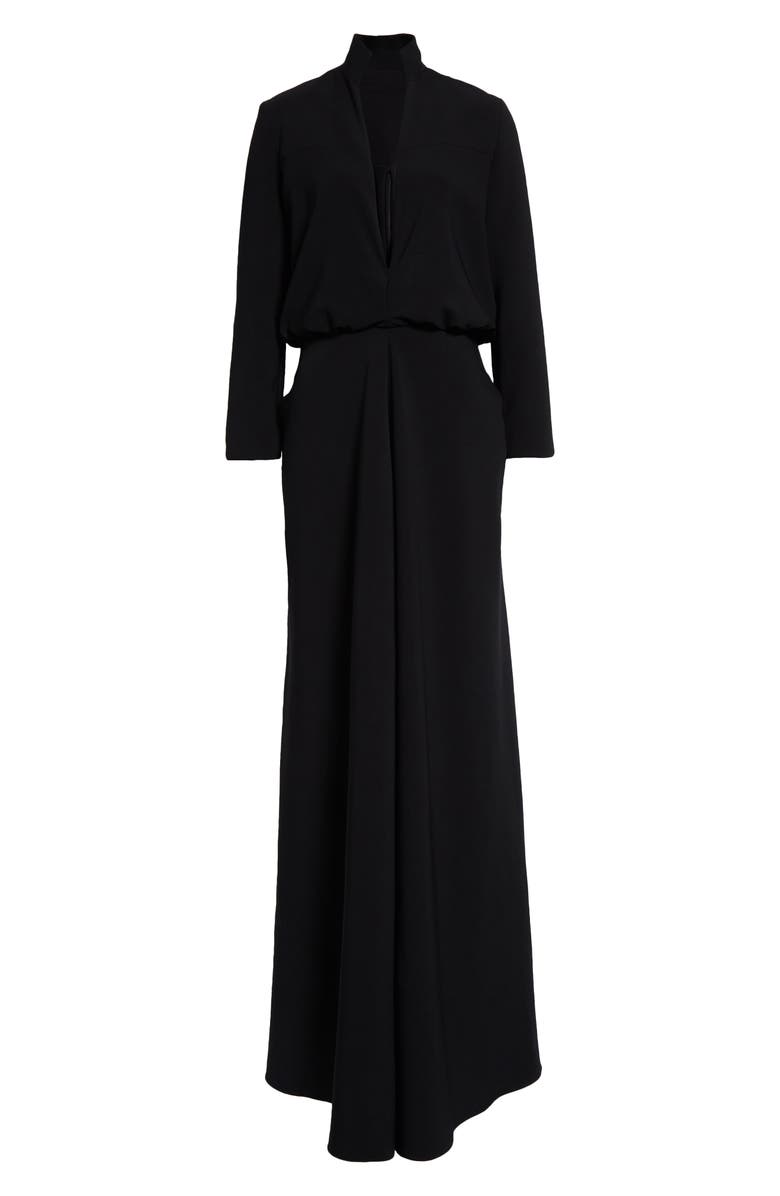 Brandon Maxwell The Gayle Draped Plunge Neck Long Sleeve Gown | Nordstrom