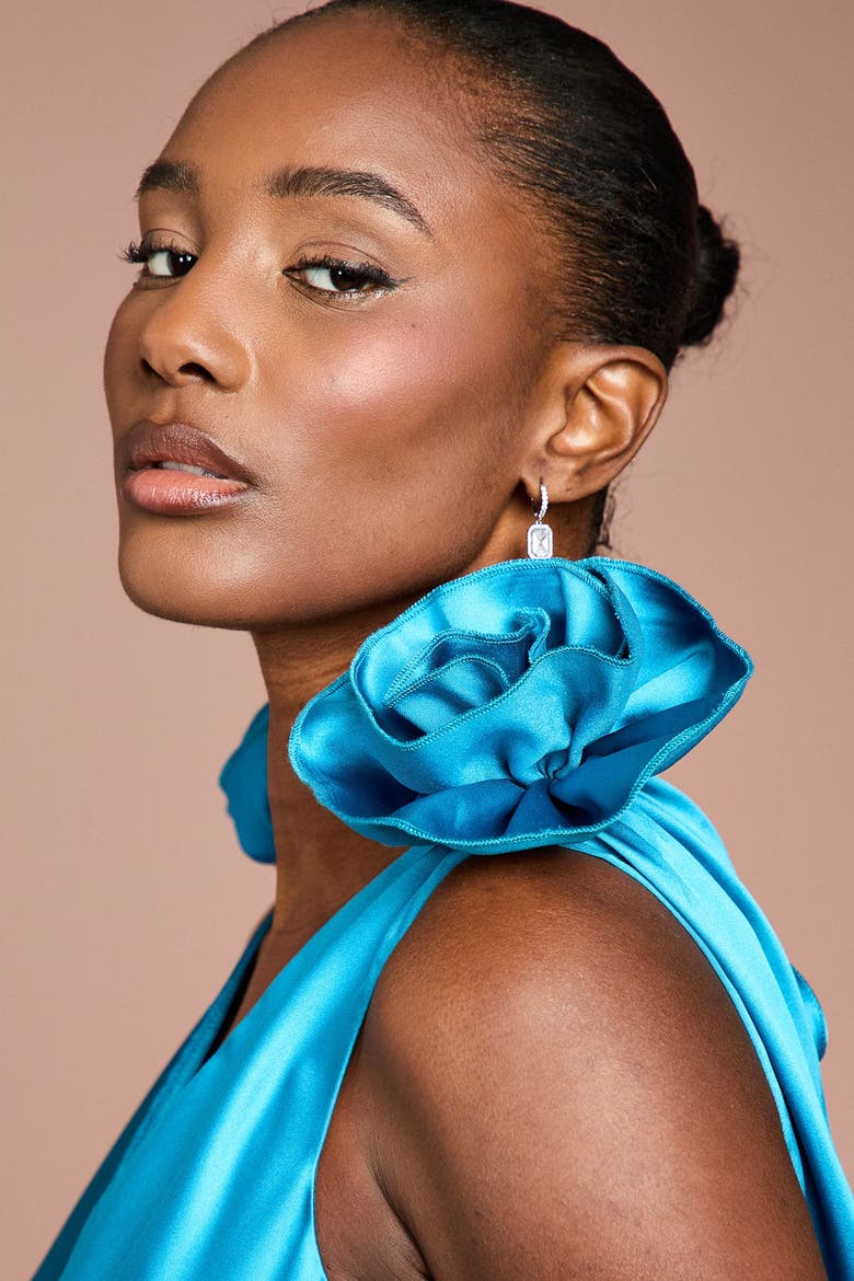Corsage Satin V-Neck Maxi Dress, Alternate, color, Teal