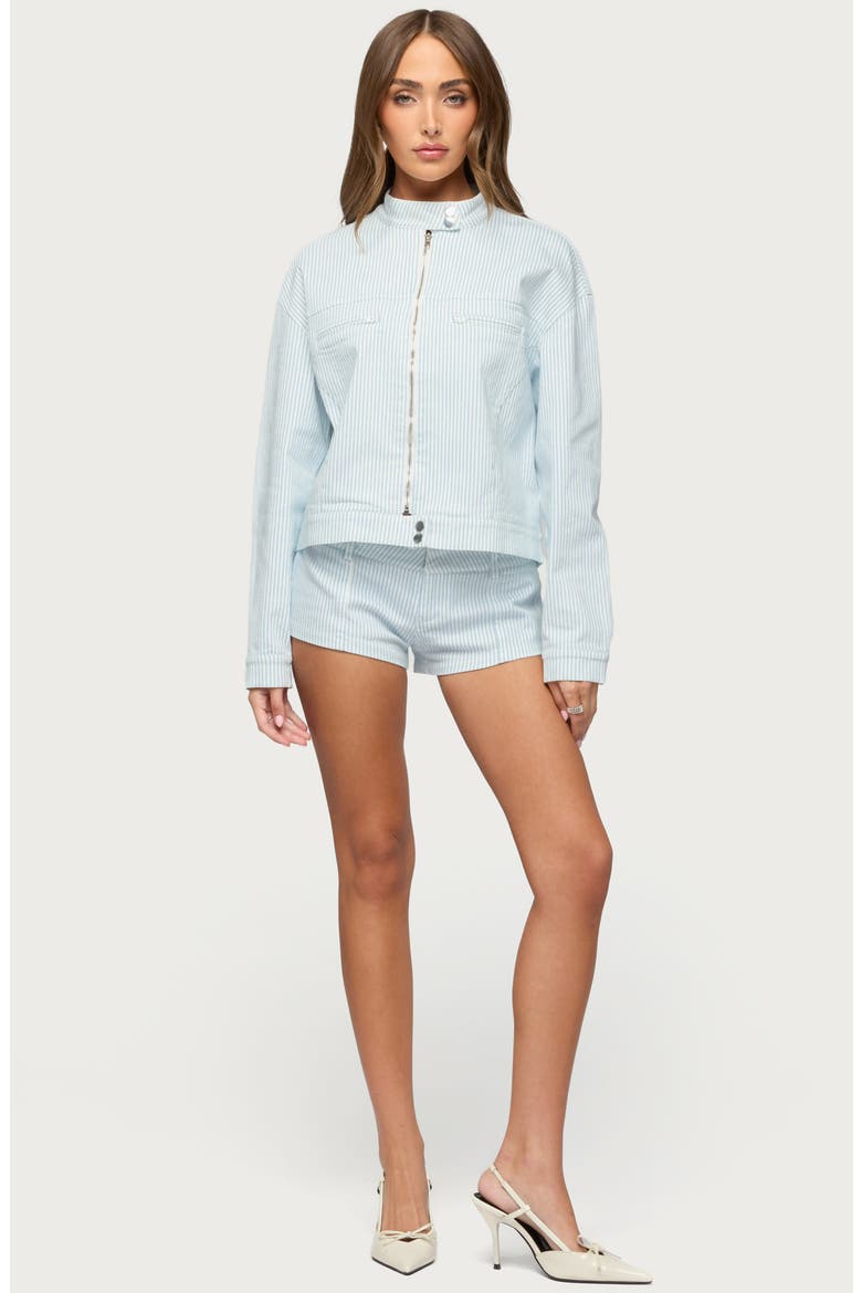 Myah Pinstripe Moto Jacket, Alternate, color, WHITE-AND-BLUE