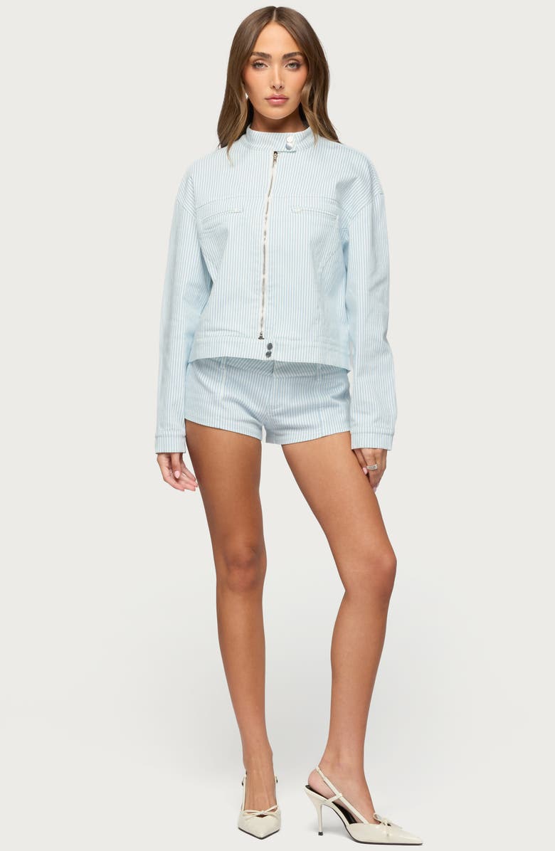 EDIKTED Myah Pinstripe Moto Jacket, Alternate, color,