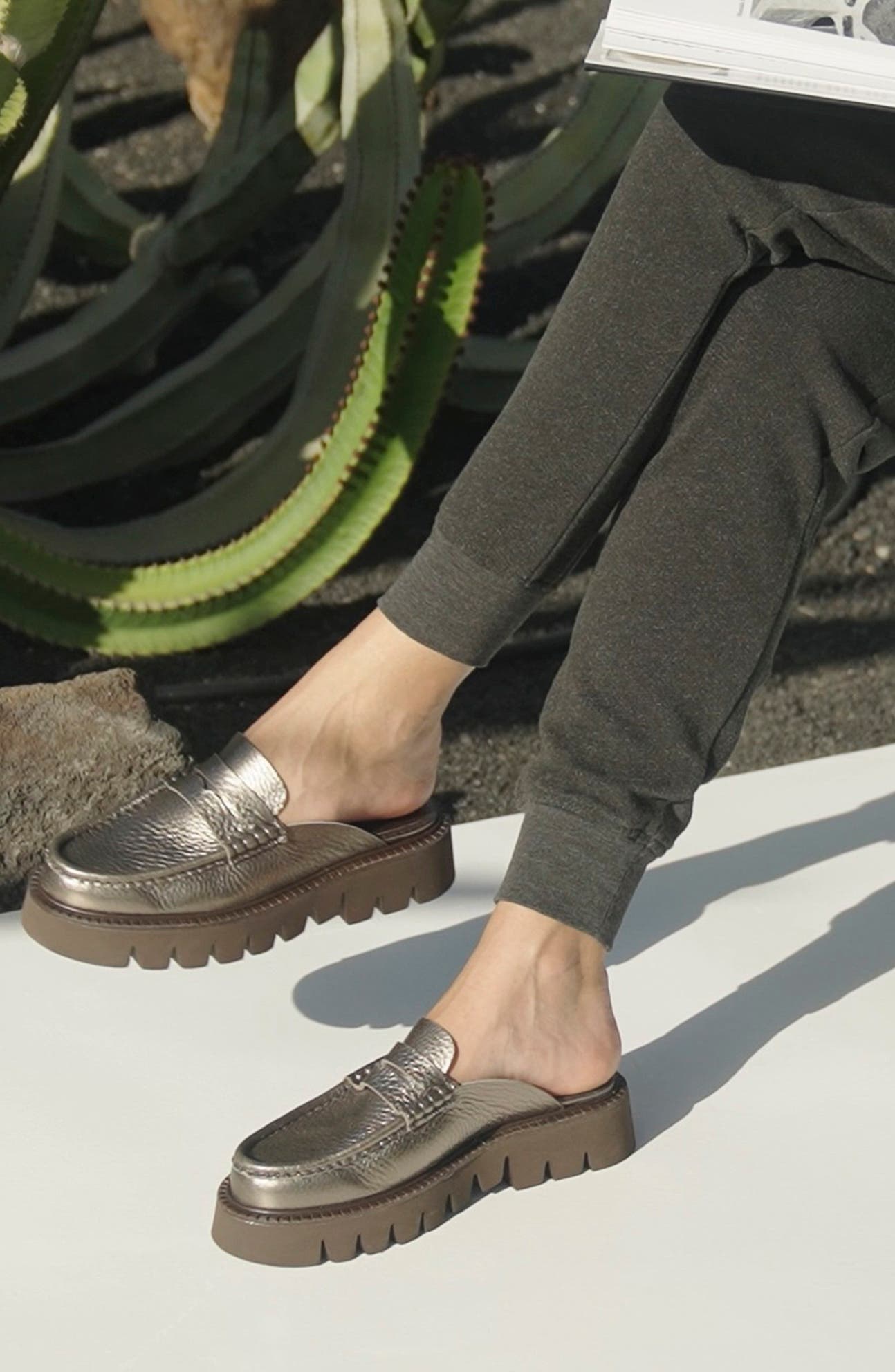 Savy Penny Loafer Mule, Alternate, color, CAFE CERVO LAME
