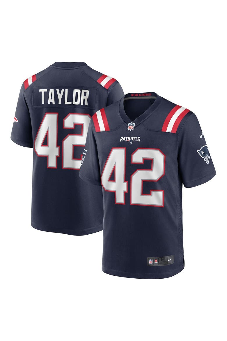 Men's Nike J.J. Taylor Navy New England Patriots Team Game Jersey, Main, color, Navy