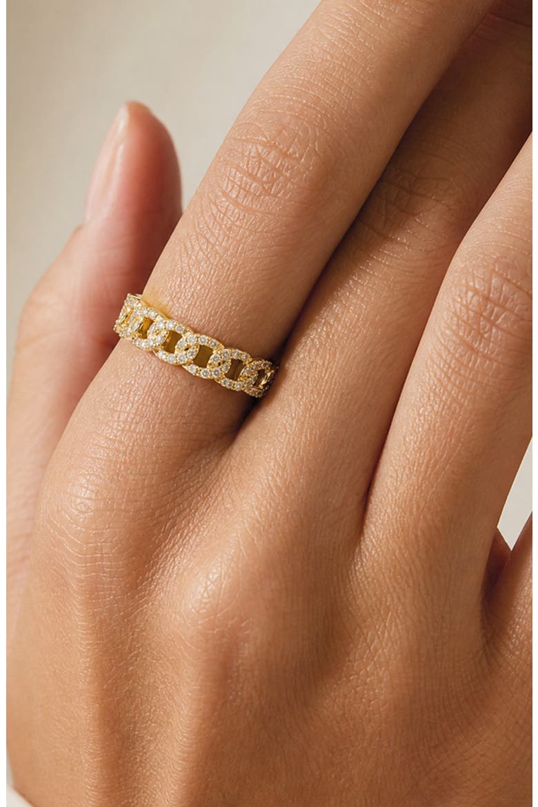 Sterling Silver Pavé Chain Ring, Alternate, color, GOLD