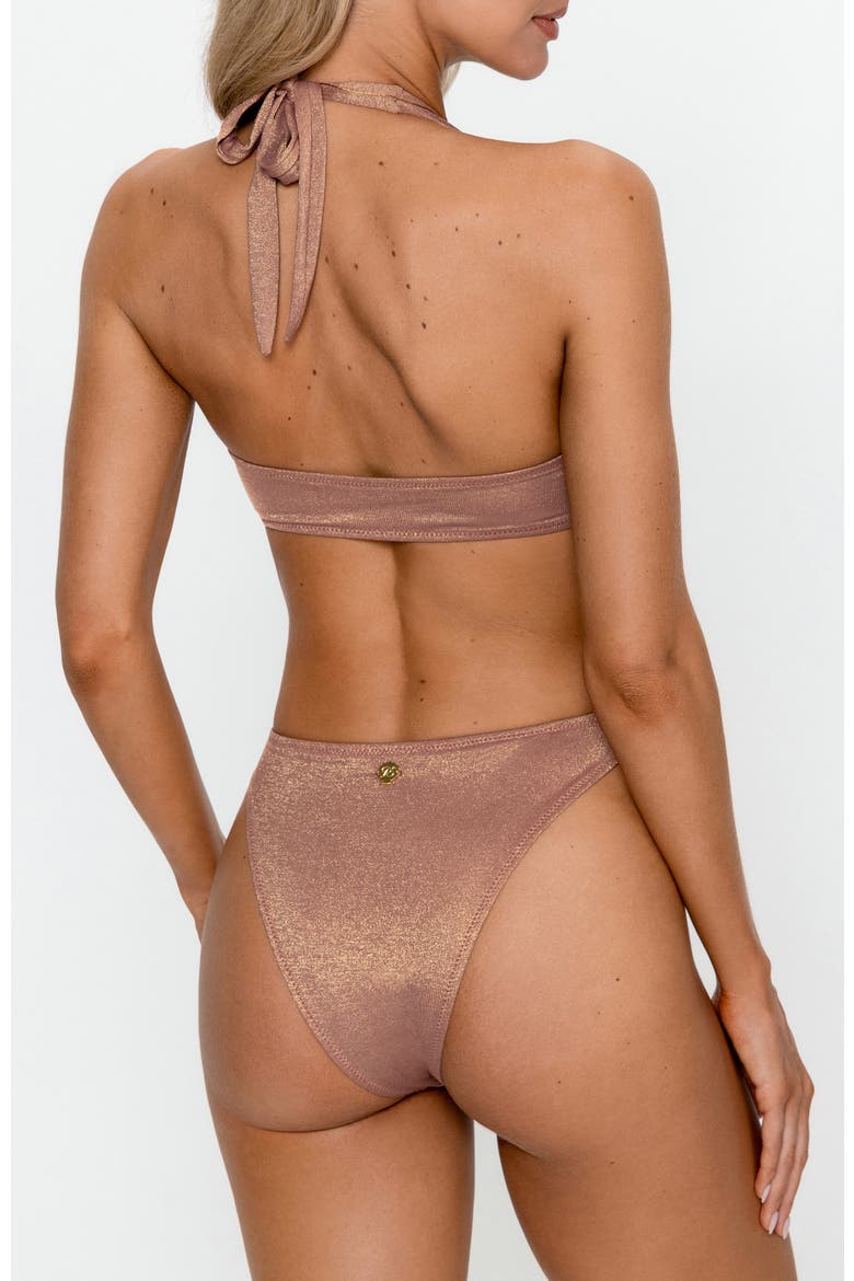 Shimmer Asymmetric Halter Monokini One-Piece Swimsuit, Alternate, color, Shimmer Mauve