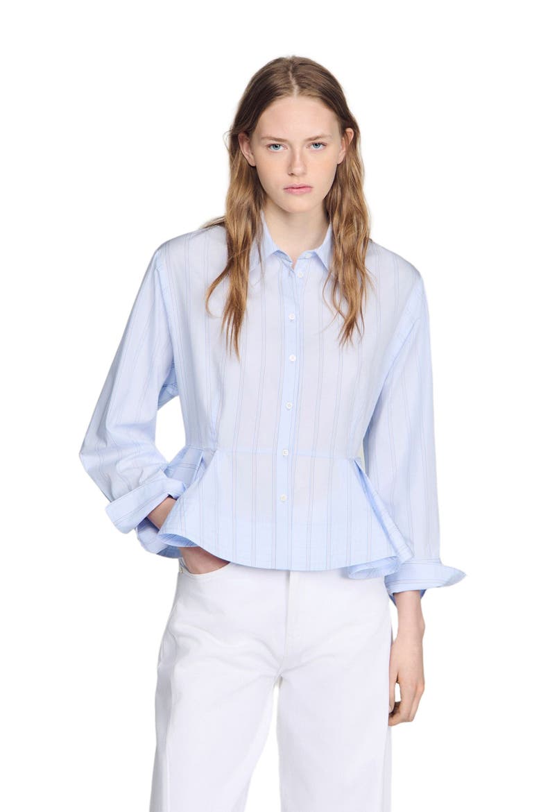 Striped peplum shirt, Alternate, color, Sky blue