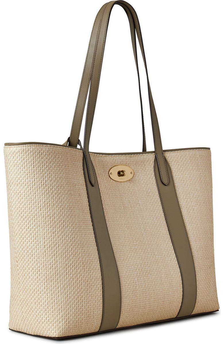 Mulberry Bayswater Raffia & Leather Tote, Alternate, color, Linen Green/ Natural