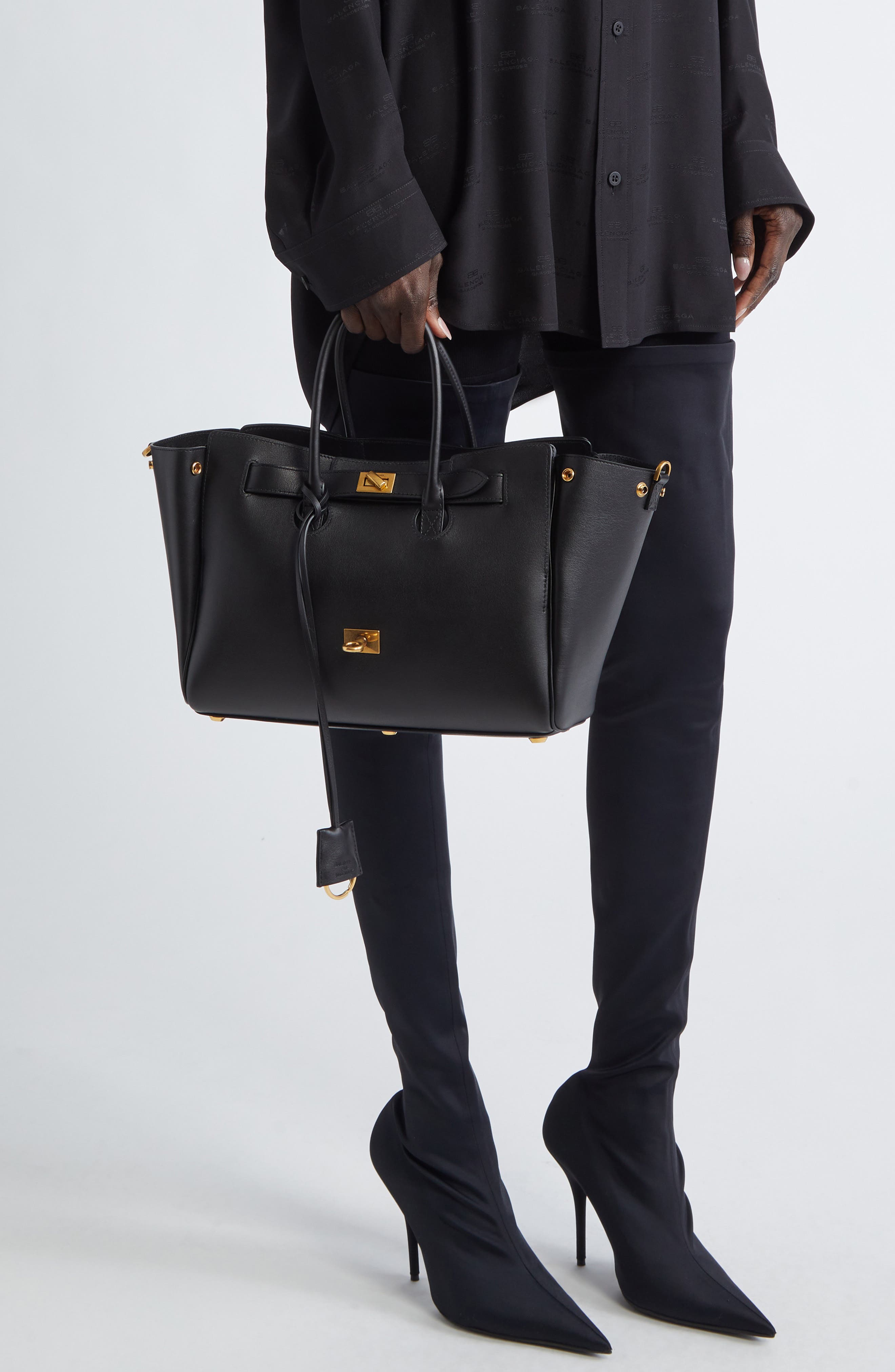 Balenciaga Small Bel Air Leather Tote, Alternate, color, 1000 Black