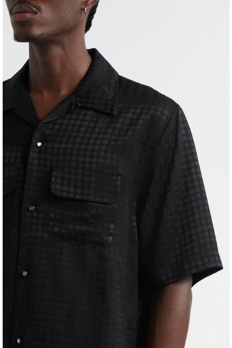 MA Quad Jacquard Camp Shirt, Alternate, color, BLACK