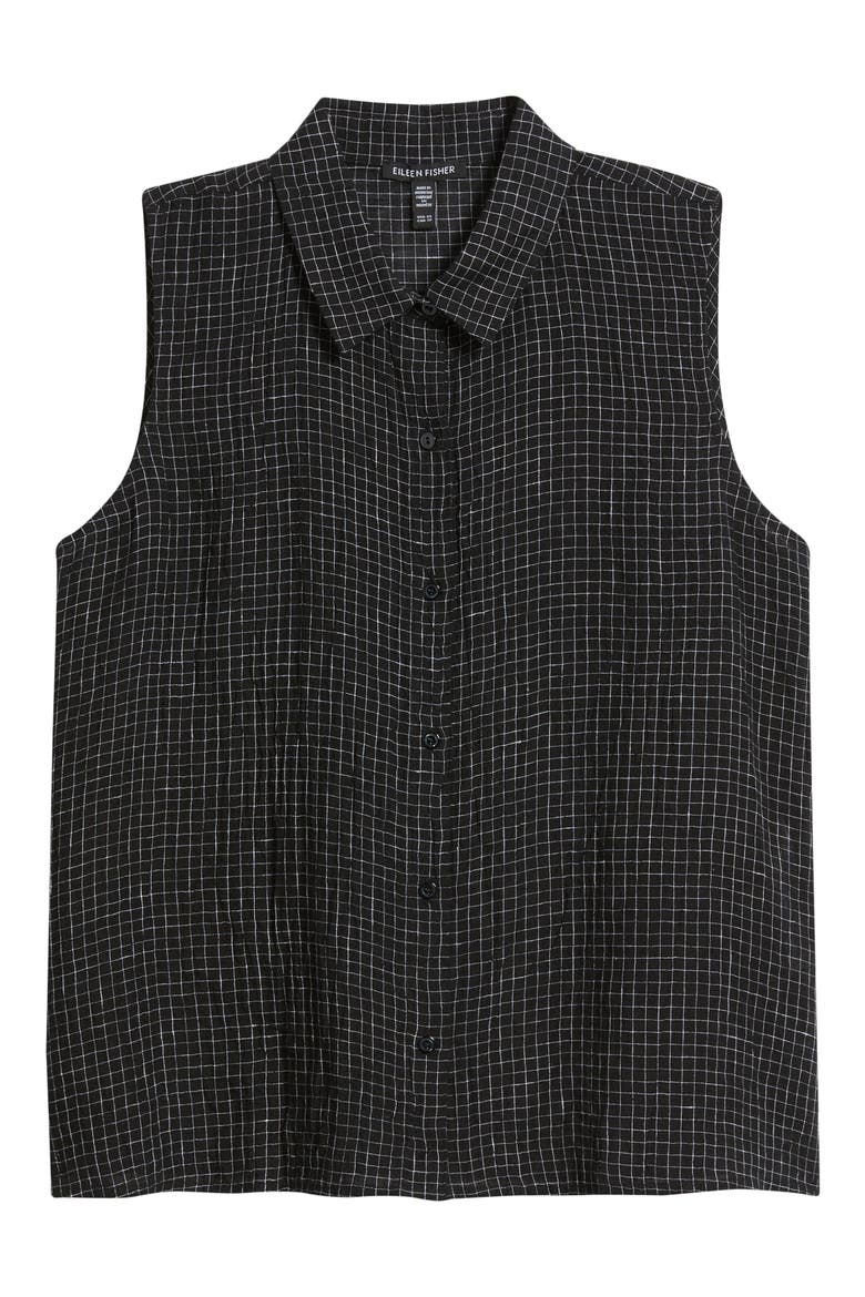 Sleeveless Organic Linen Shirt, Alternate, color, BLACK/ WHITE