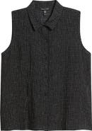 Eileen Fisher Grid Sleeveless Organic Linen Button-Up Shirt