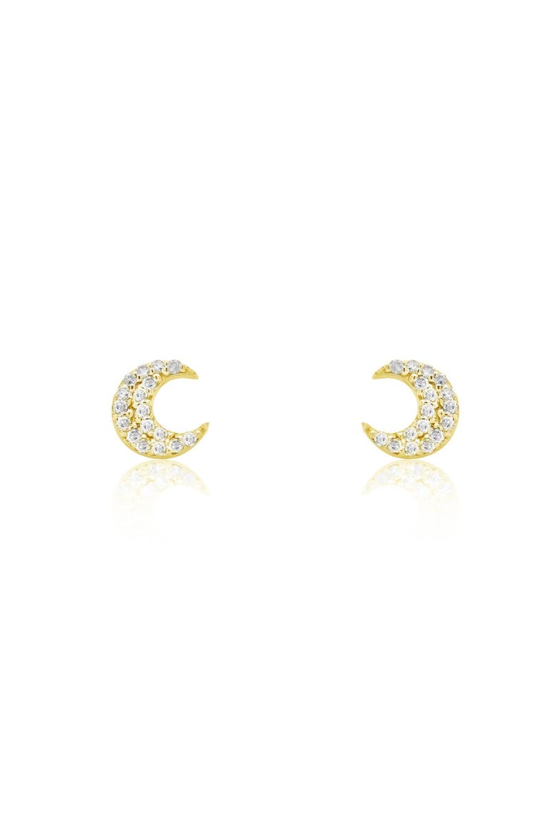 Diamond Moon Stud Earrings, Alternate, color, Yellow Gold
