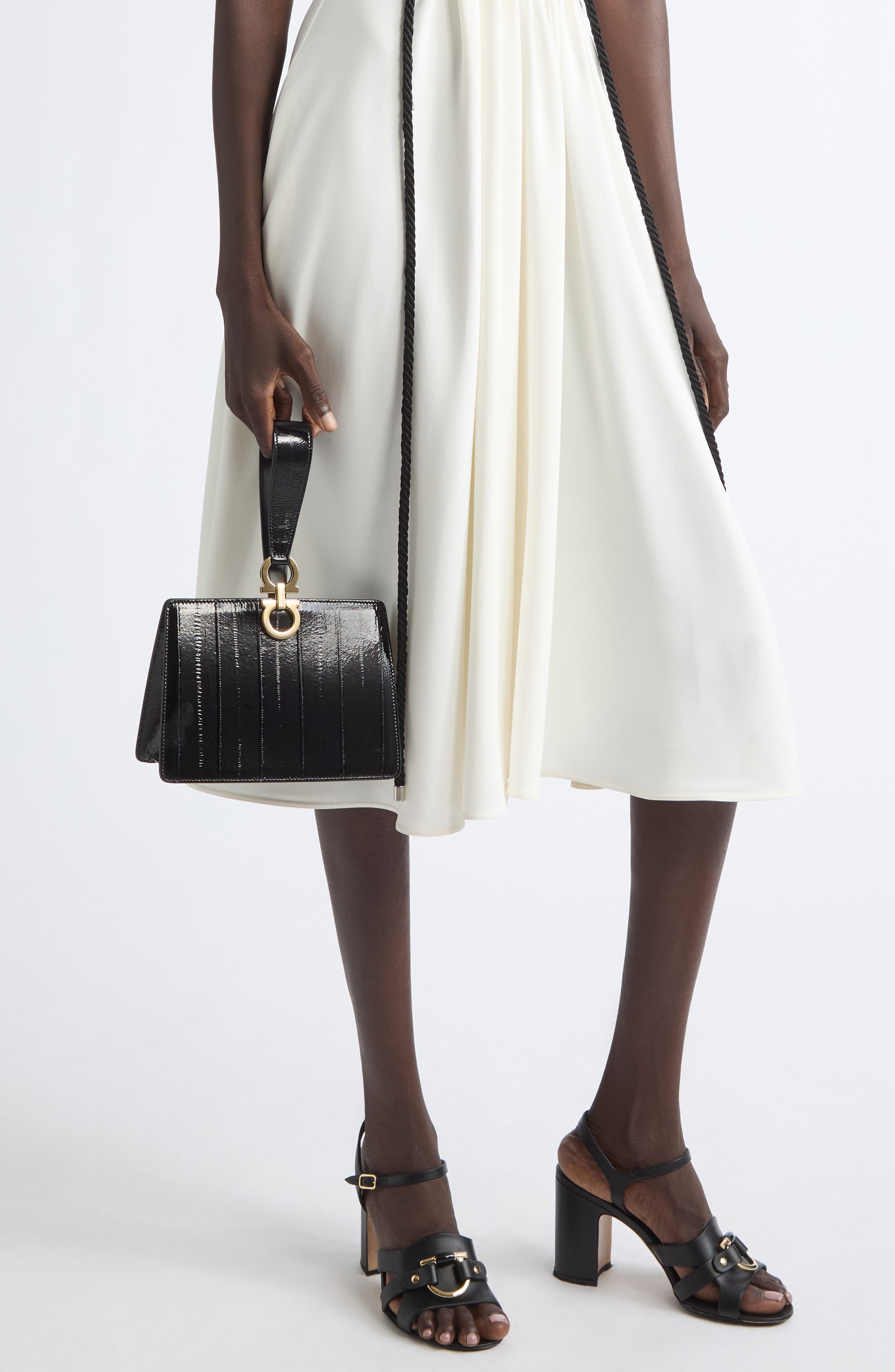 Double Gancio Patent Leather Clutch, Alternate, color, NERO
