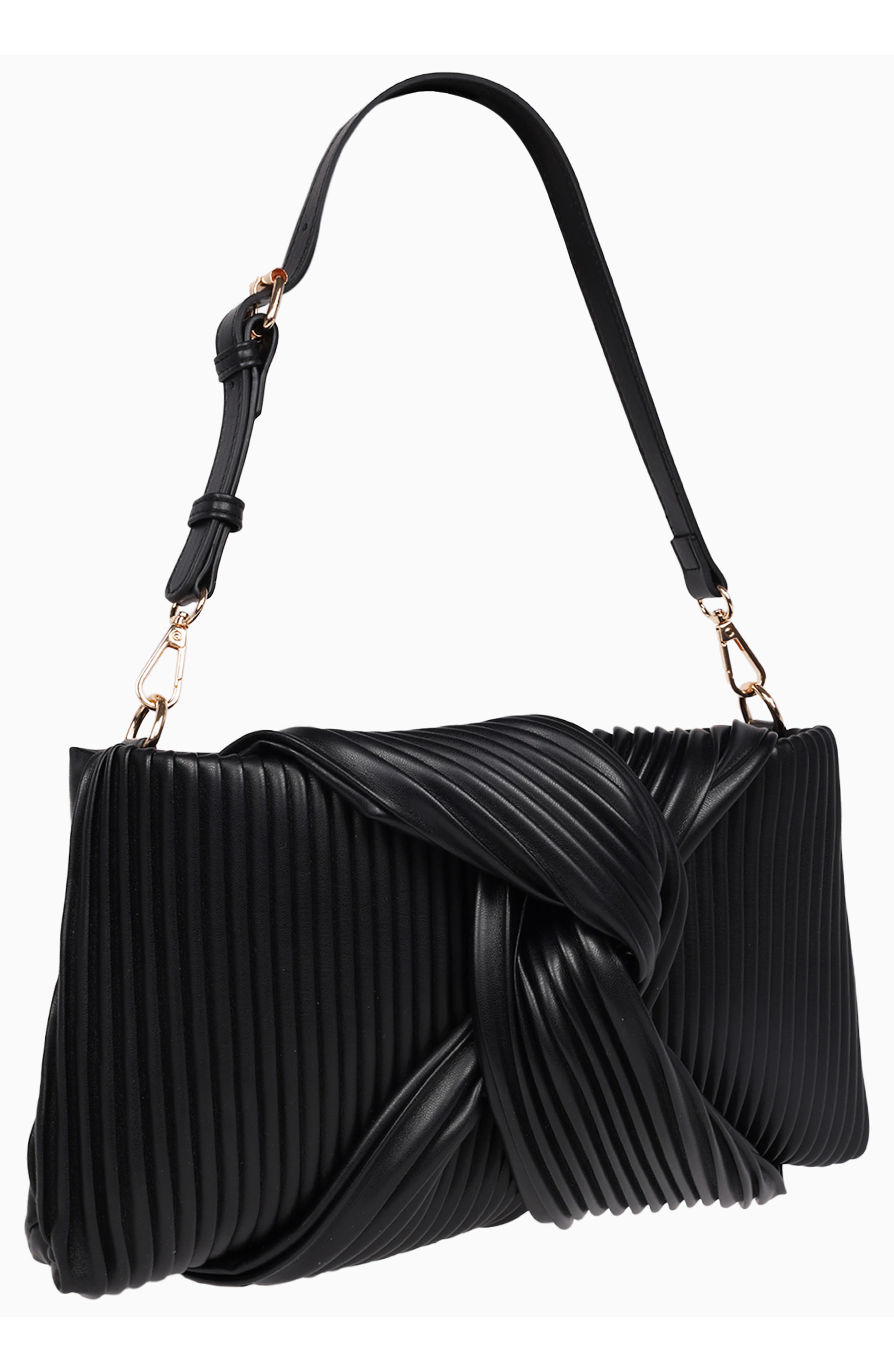 JASON WU Pleated Knot Clutch, Alternate, color, Black