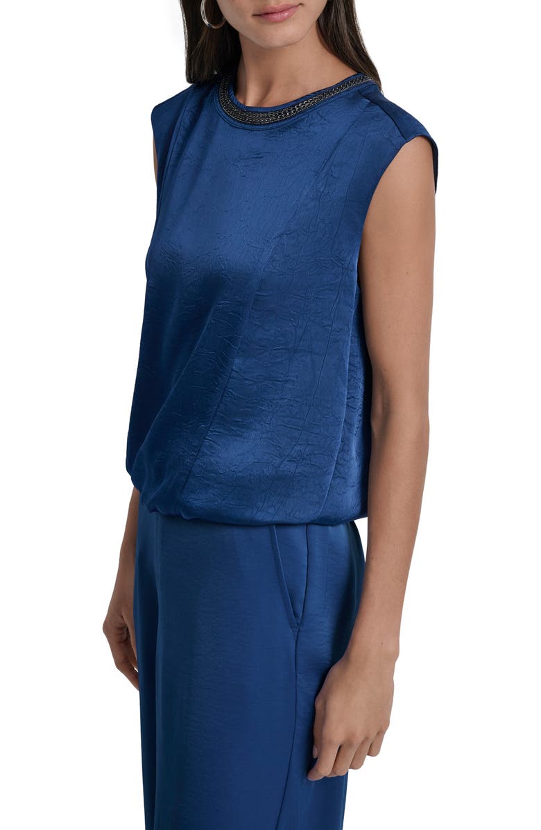 DKNY Chain Sleeveless Crinkle Satin Top, Alternate, color, Cadet Blue