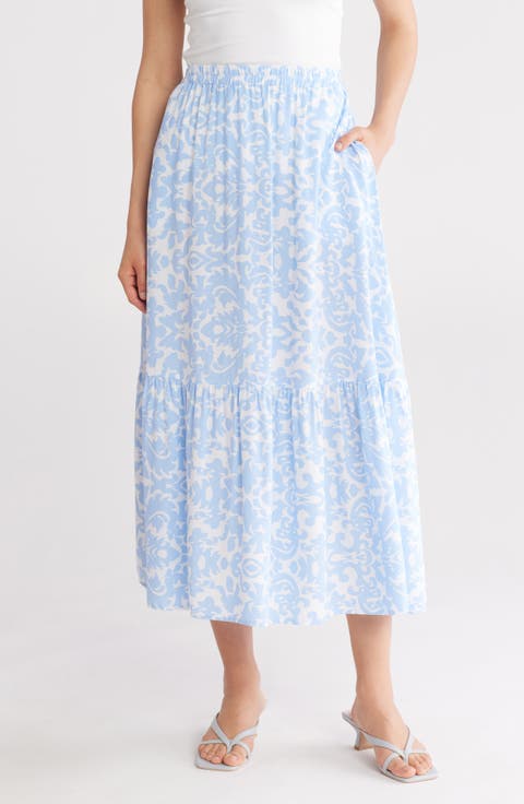 Tiered Pull-On Midi Skirt