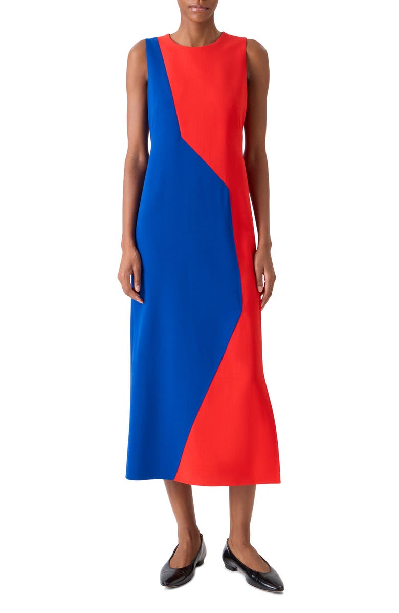 Akris High Plains Colorblock Wool Blend Sheath Dress, Main, color, Vermillion-Lapis Blue