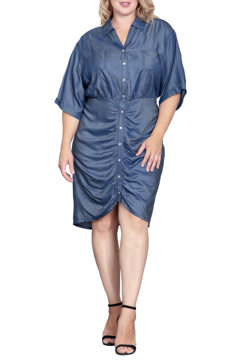 Ruched Denim Shirtdress, Alternate, color, DARK INDIGO