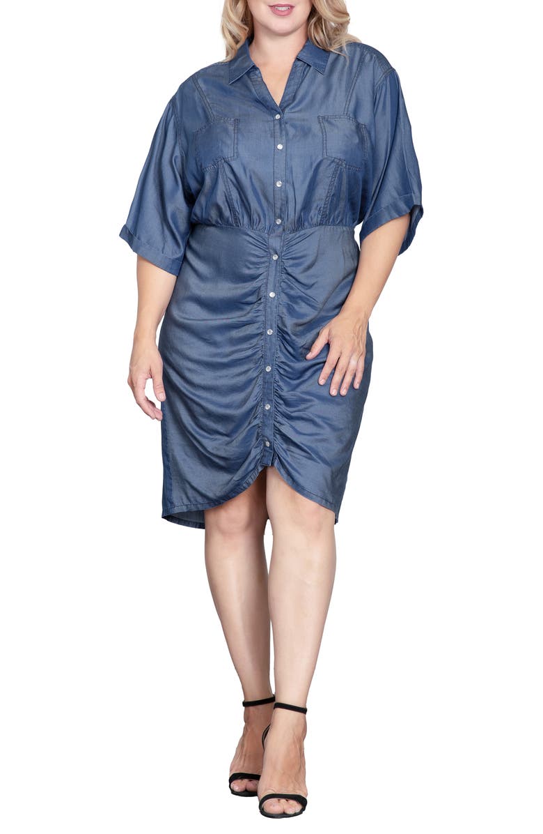Standards & Practices Ruched Denim Shirtdress, Alternate, color, Dark Indigo