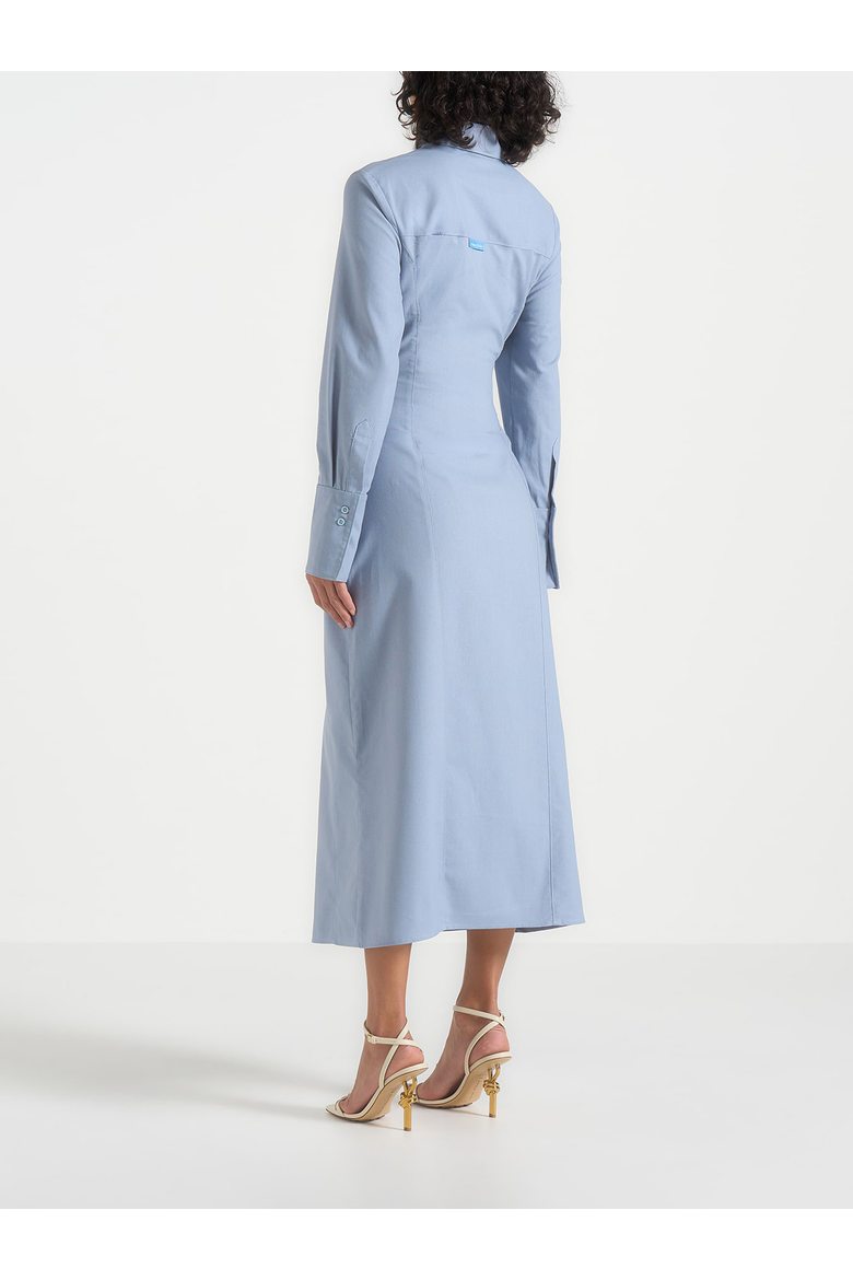 Fern Linen Midi Shirt Dress With Tie Waist, Alternate, color, Blue