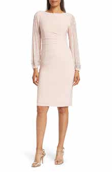 Marina Beaded Long Sleeve Sheath Dress