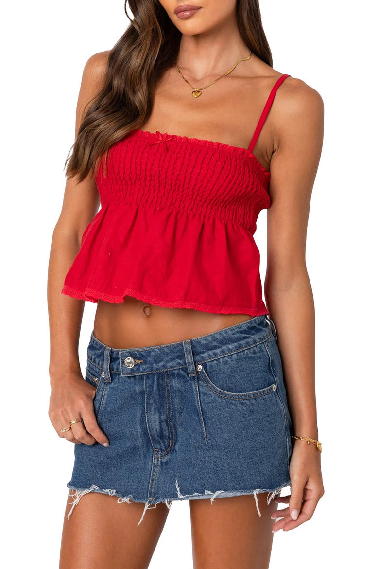 Millie Smocked Babydoll Camisole, Main, color, RED