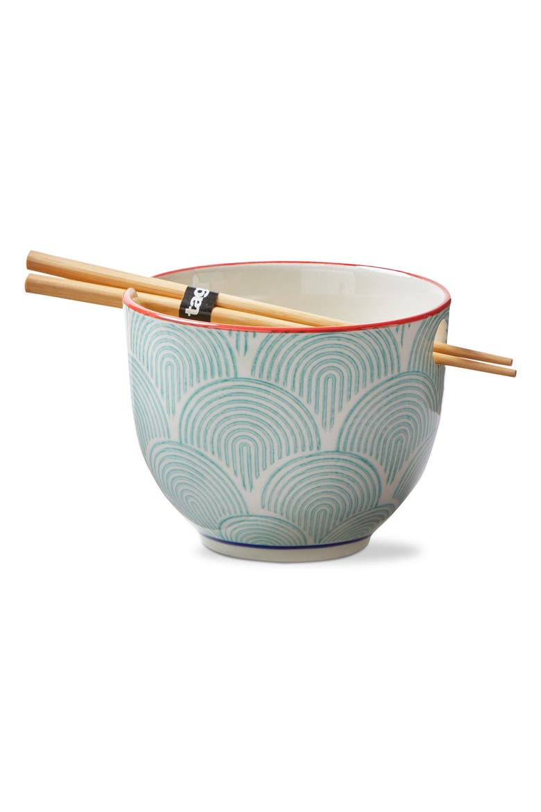 Wave Noodle Bowl S/2 Aqua Stoneware Everyday, Main, color, Blue